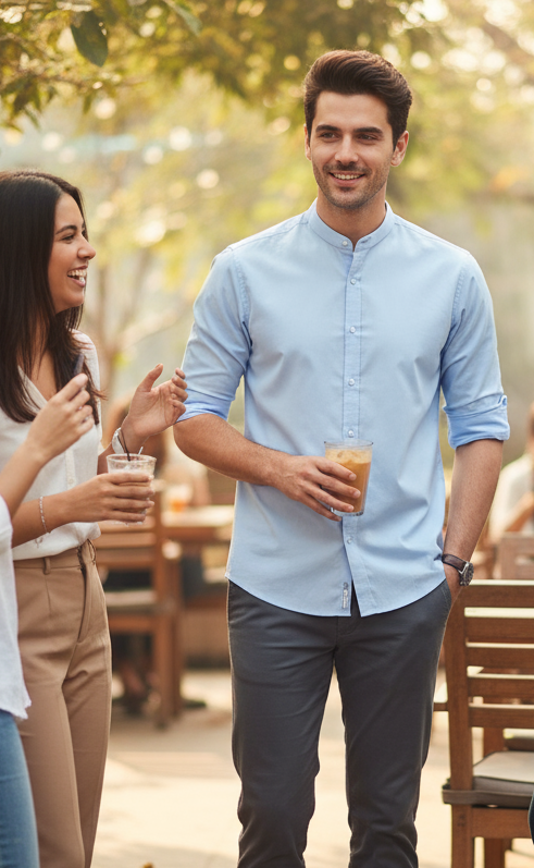 Camicia celeste da uomo  con collo coreano