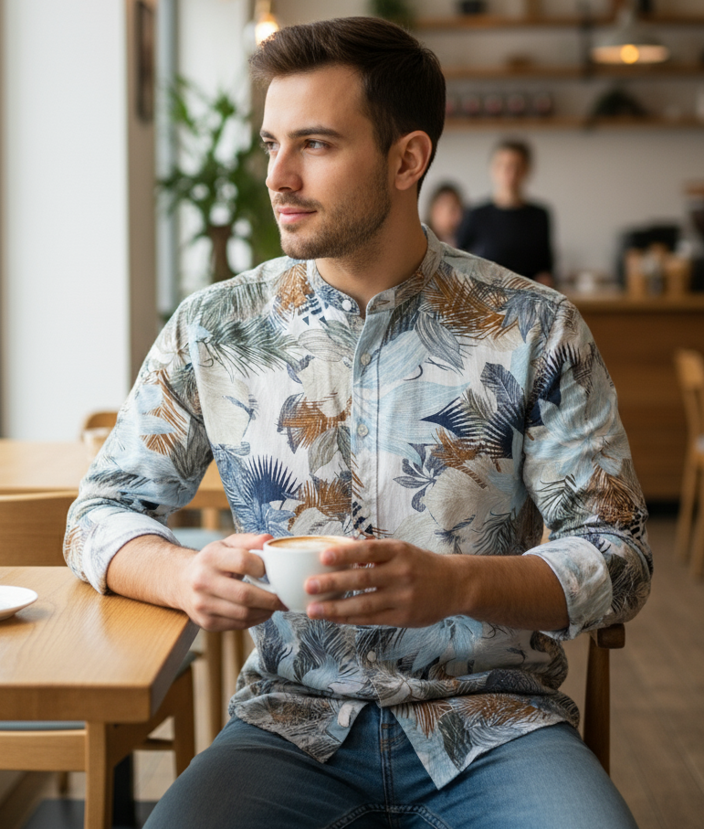 Camicia Uomo Fantasia Collo Coreano F.K. – Made in Italy