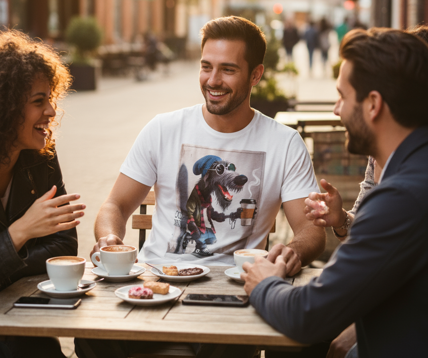T-shirt Made in Italy con Patch stampa Drunking Dog