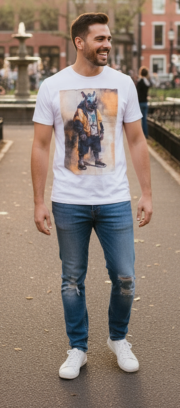 T-shirt Made in Italy con Patch stampa Bisonte