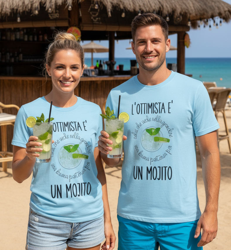 T-Shirt Made in Italy con stampa "L' OTTIMISTA E' UN MOJITO "