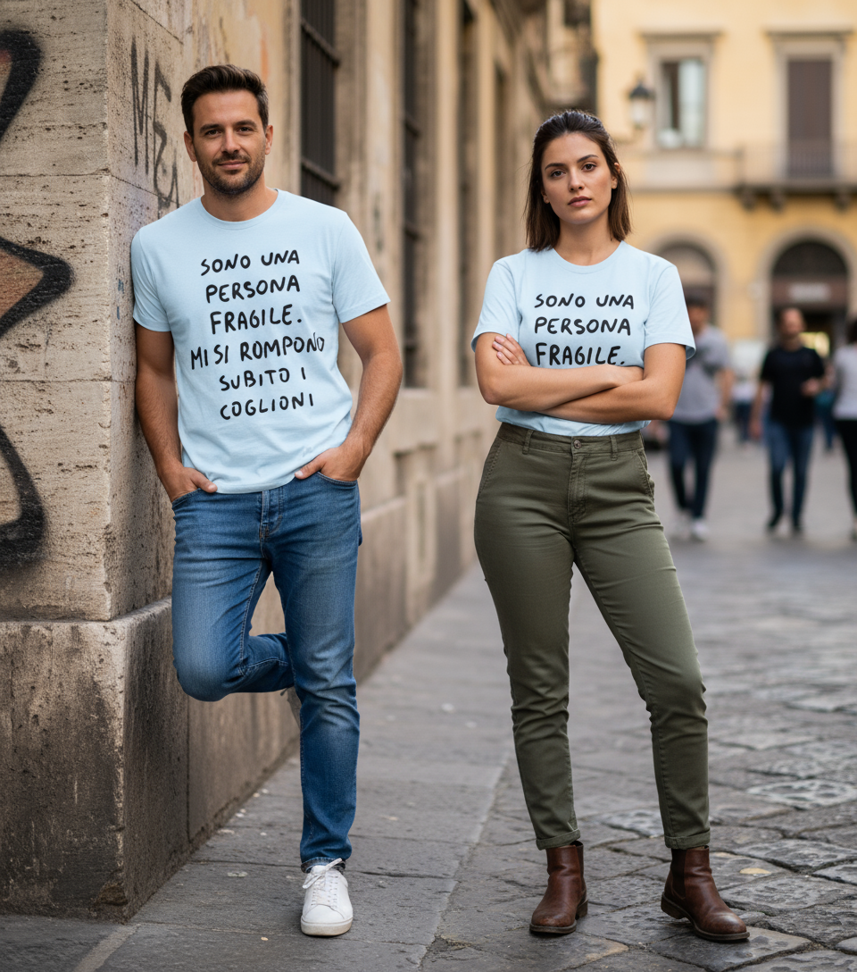 T-Shirt Made in Italy con stampa "SONO UNA PERSONA FRAGILE"