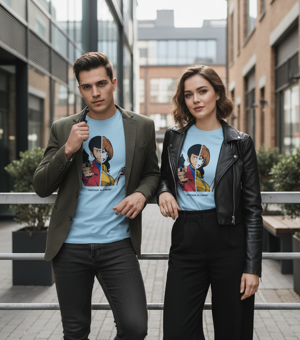 T-Shirt Made in Italy con stampa Lupin & Fujiko Partner in Crime – Cotone XS-XXXL