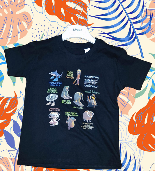 T-Shirt da Bambini Made in Italy con stampa " BRAINROT " da 2 a 14 anni