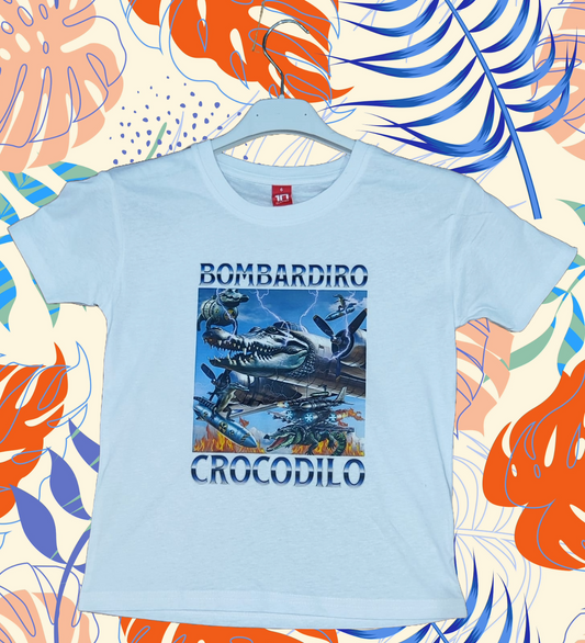 T-Shirt da Bambini BrainRot " BOMBARDIRO CROCODILO " - Cotone 100% Made in Italy - T-Shirt Meme Virale