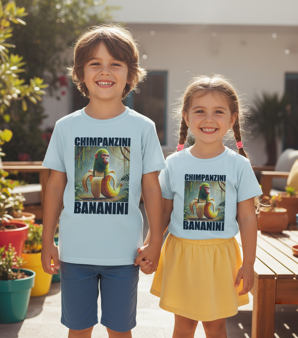 T-Shirt Bambini BrainRot Chimpanzini Bananini – Meme Virale Made in Italy