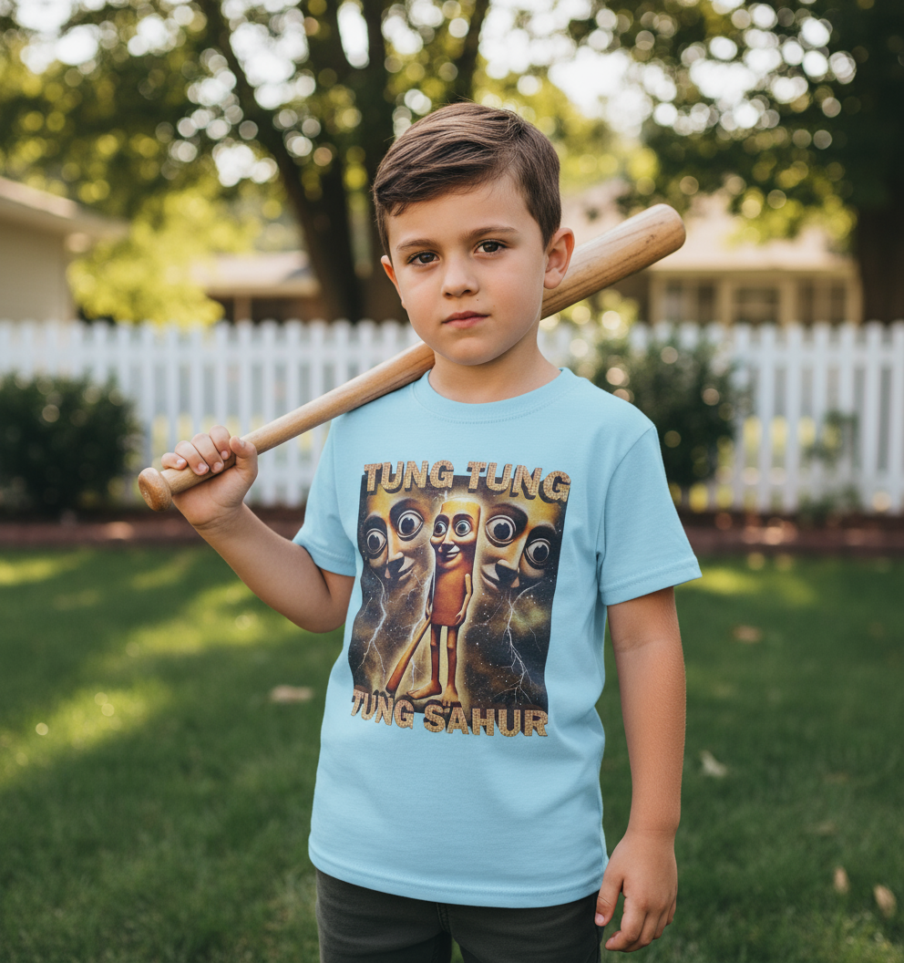T-Shirt Bambini BrainRot Tung Tung Sahur – Meme Virale Made in Italy