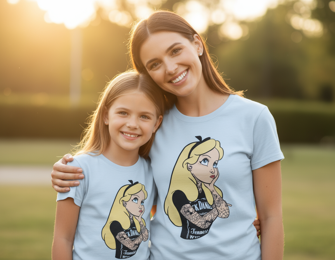 T-Shirt Mini Me Alice nel Paese dei Tattoo – Bambini e Adulti Made in Italy