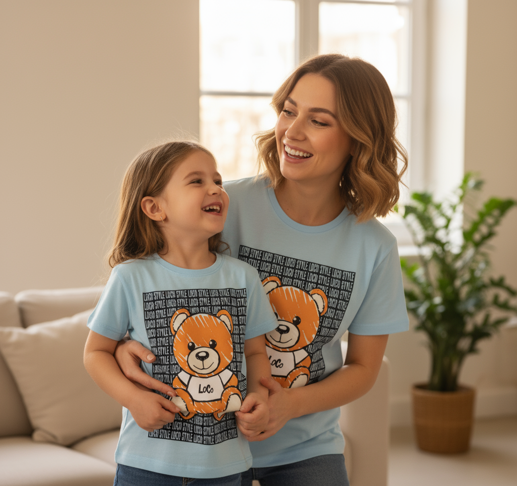 T-Shirt Mini Me Teddy Loco – Bambini e Adulti Made in Italy