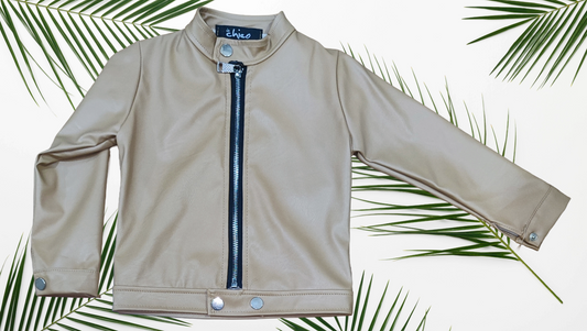 Giacchetto Neonato e Bimbo in Semilpelle Beige /Taglie 12-36 Mesi /Giubbino Sfoderato Leggero