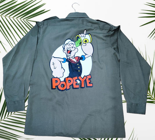 Camicia Militare Vintage con Stampa "Popeye"