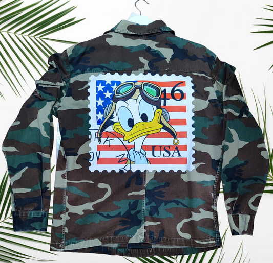 Giacca Militare Camouflage Vintage Unisex - Stampa Paperino Pilota - Giacca Militare Streetwear