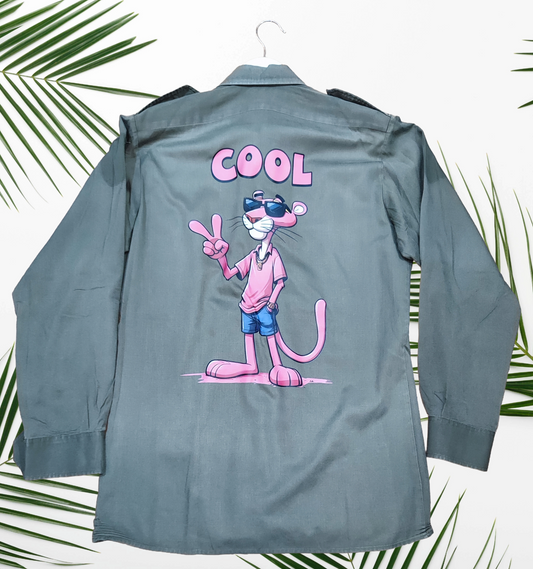 Camicia Militare Vintage con Stampa Pantera Rosa "COOL"