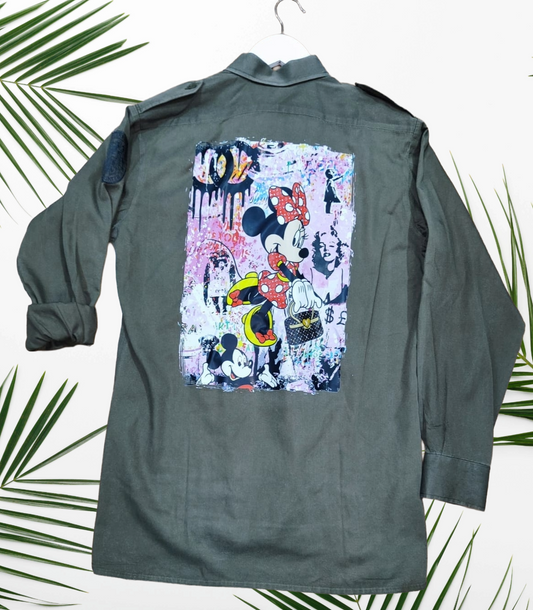 Camicia Militare Vintage con Stampa Pop Art – Minnie Mouse Style