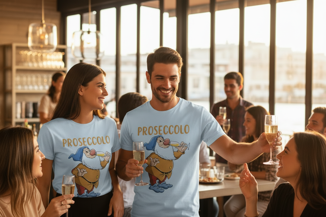 T-Shirt in Cotone Made in Italy – Gnomo Proseccolo Grafica Ironica XS-XXXL