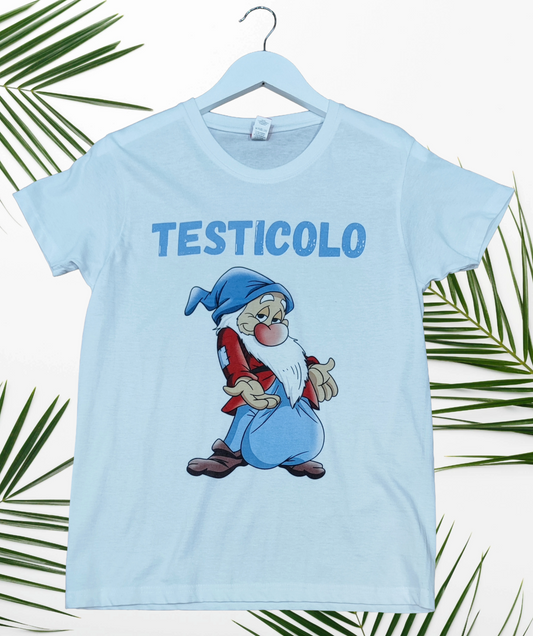 T-Shirt In Cotone Made In Italy – Stampa Gnomo “Testicolo”