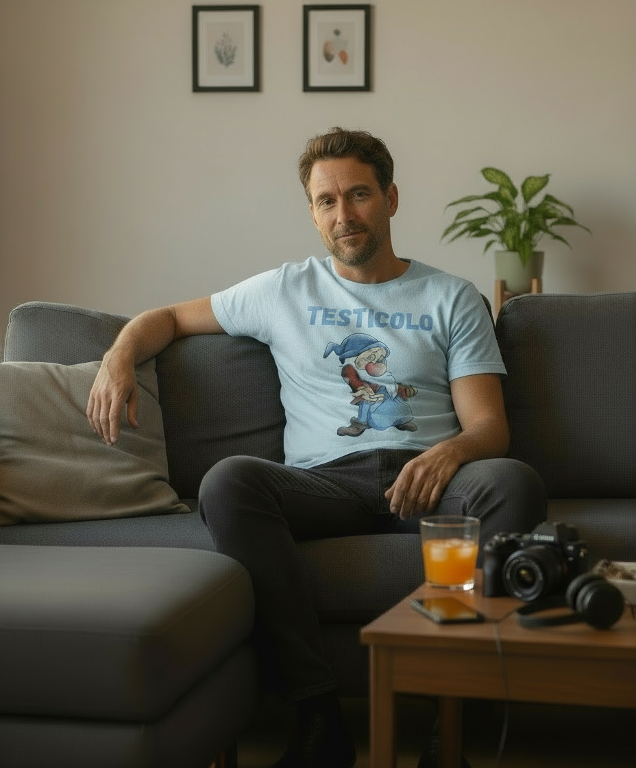 T-Shirt In Cotone Made In Italy – Stampa Gnomo “Testicolo”