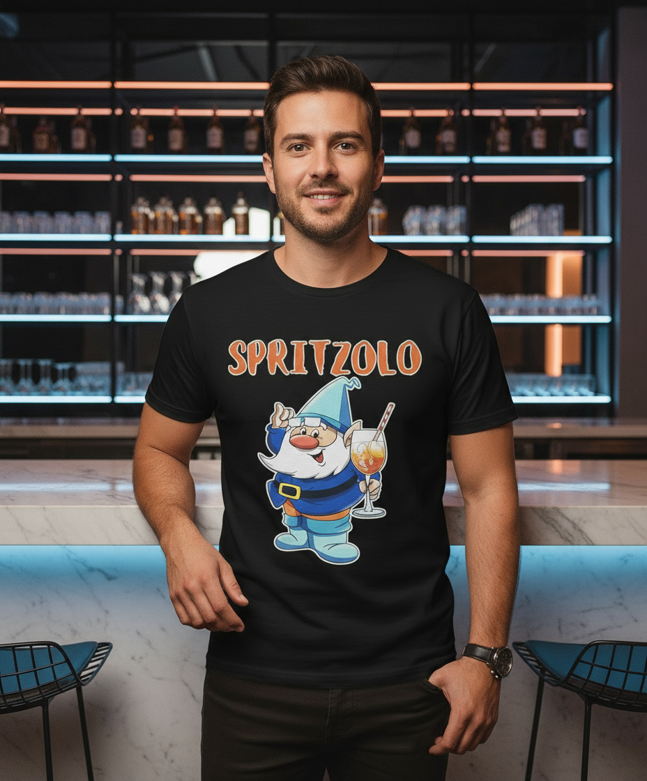 T-Shirt In Cotone Made In Italy – Stampa Gnomo “Spritzolo”