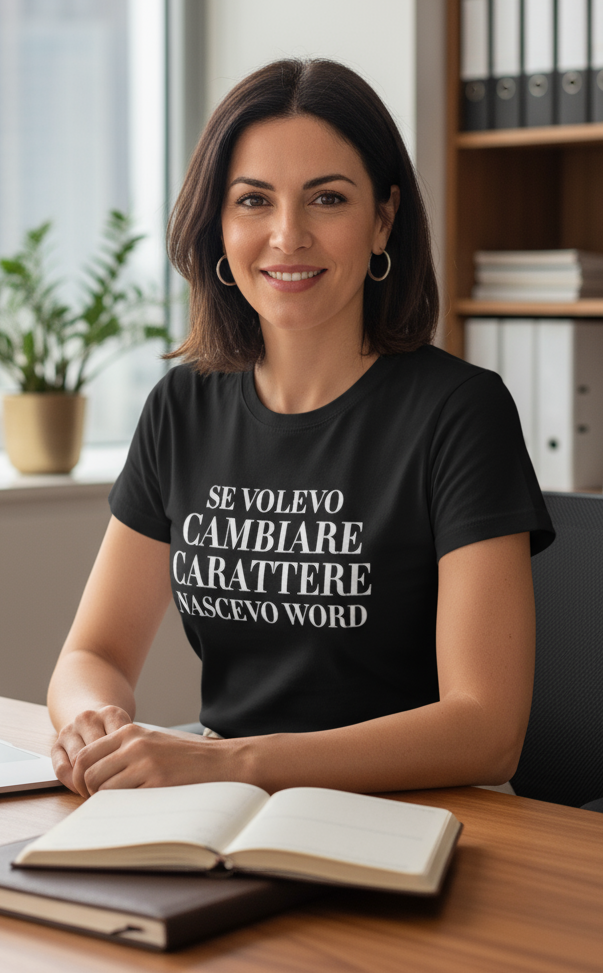 Maglietta Donna Divertente Se Volevo Cambiare Carattere Nascevo Word – T-Shirt Ironica Cotone Nero XS-XXXL