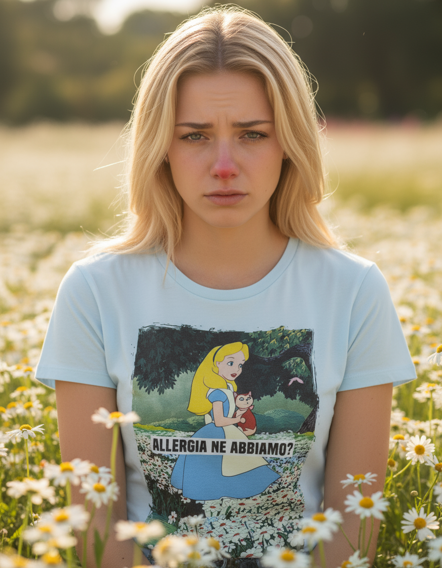 Maglietta Donna Bianca Stampa Ironica Allergia Ne Abbiamo – T-shirt Divertente XS-XXXL