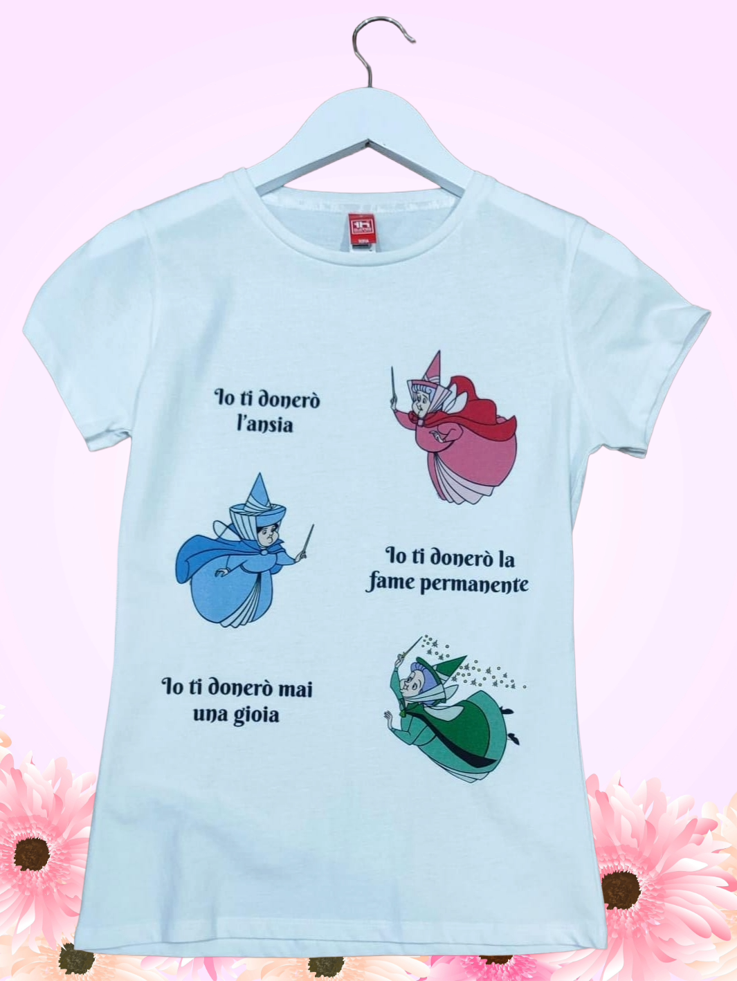 Maglietta Donna Bianca Stampa Fate Ironiche – T-shirt Divertente