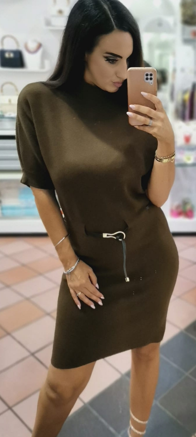 Vestito Maglia Donna Autunno Inverno Caldo Morbido con Cintura – Nero Bianco Marrone Porpora