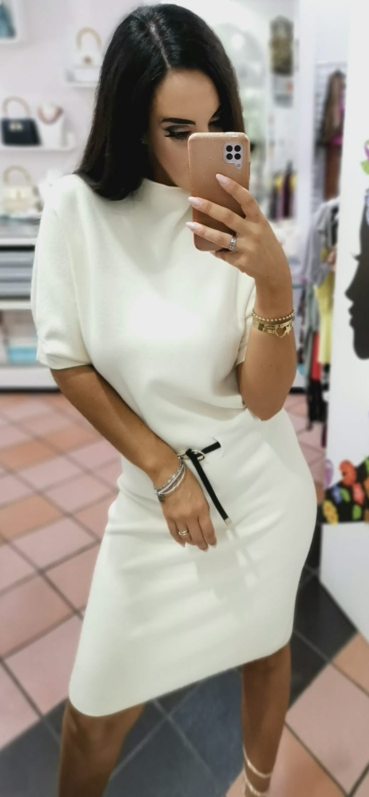 Vestito Maglia Donna Autunno Inverno Caldo Morbido con Cintura – Nero Bianco Marrone Porpora