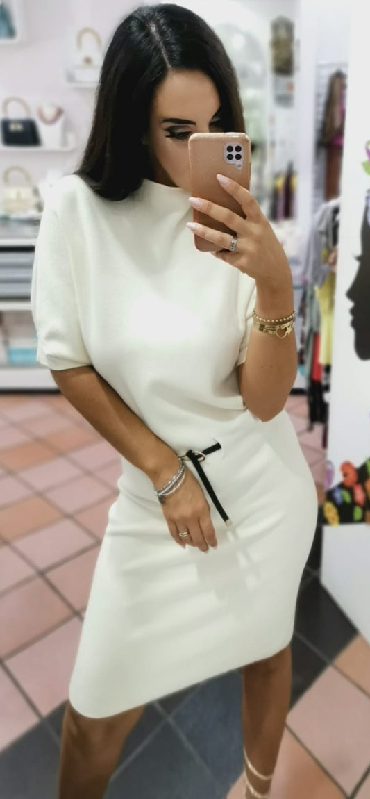 Vestito Maglia Donna Autunno Inverno Caldo Morbido con Cintura – Nero Bianco Marrone Porpora