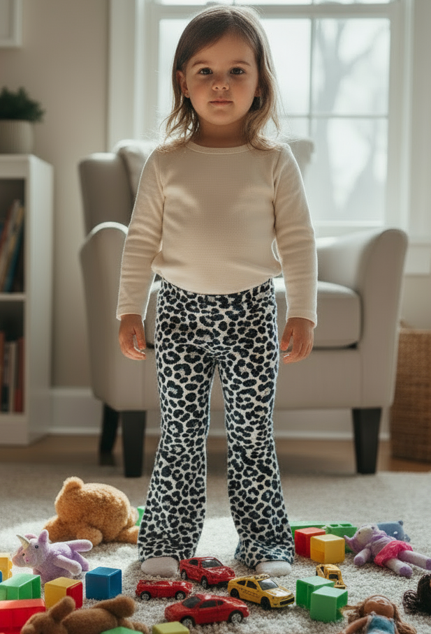 Pantaloni Bambina a Zampa Fantasia Animalier Leopardata – Elasticizzati e Comodi | Made in Italy