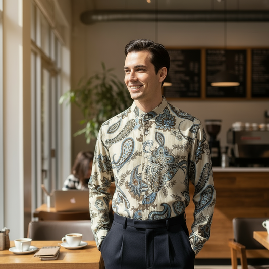 Camicie Uomo Viscosa Fantasie Colorate Collo Coreano – Made in Italy