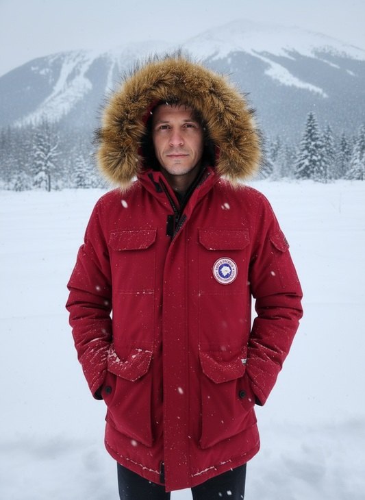 Giaccone Invernale Uomo con Cappuccio – Rosso / Blu