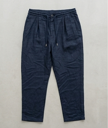 Pantalone uomo lino blu dettaglio coulisse vita Made in Italy"