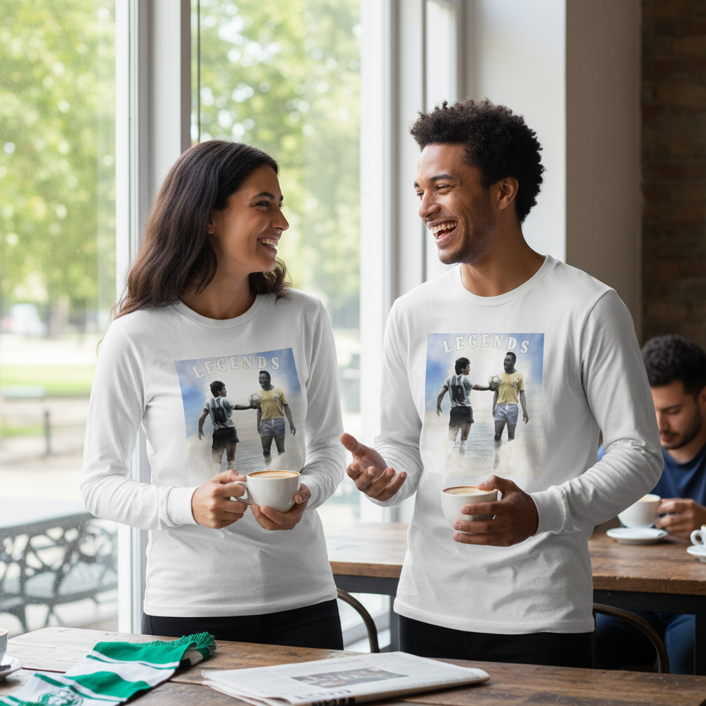 Maglia Manica Lunga Maradona e Pelé Made in Italy – Bianco e Nero | Adulti e Bambini