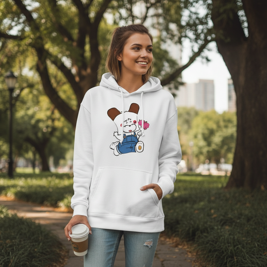 Felpa con Cappuccio Made in Italy con Stampa Spank - Colori Bianco e Nero (Adulti) | Bianco e Grigio (Bambini) | Taglie da 1/2 Anni a XXXL