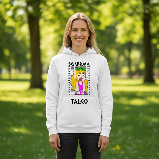 Felpa con Cappuccio Made in Italy con Stampa Pollon "Sembrava Talco" - Colori Bianco e Nero (Adulti) | Bianco e Grigio (Bambini)