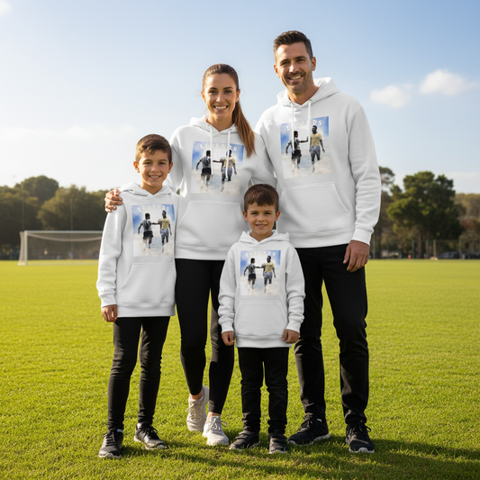 Felpa con Cappuccio Made in Italy con Stampa delle Leggende Maradona e Pelé - Colori Bianco e Nero (Adulti) | Bianco e Grigio (Bambini)