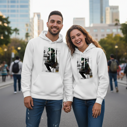 Felpa con Cappuccio Made in Italy con Stampa Jigen - Colori Bianco e Nero