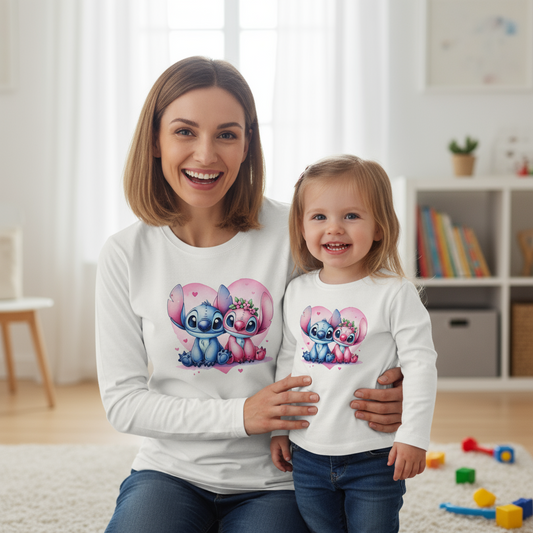 Maglia Manica Lunga Stitch Bianco Nero – Bambini e Adulti Made in Italy