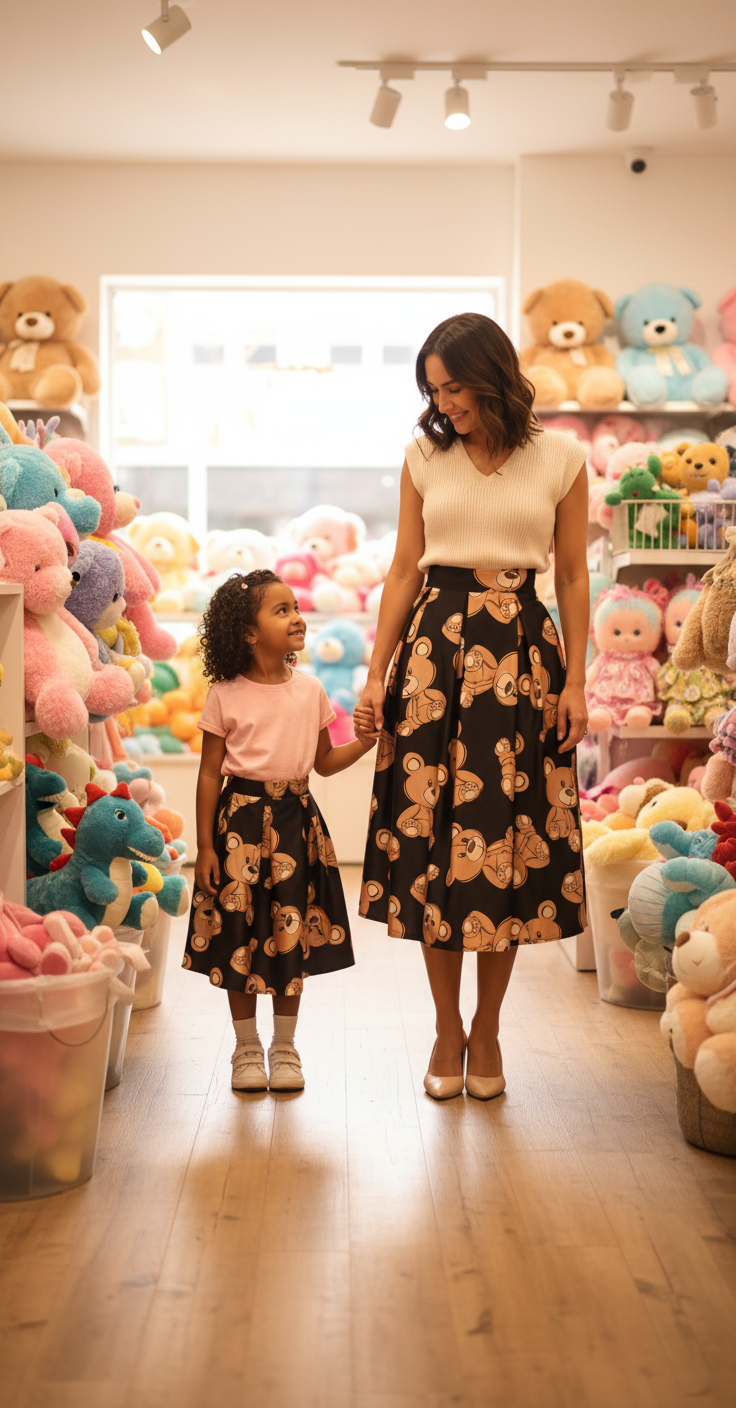 Gonna Mini Me Nera Stampa Teddy – Bambina e Adulti Made in Italy