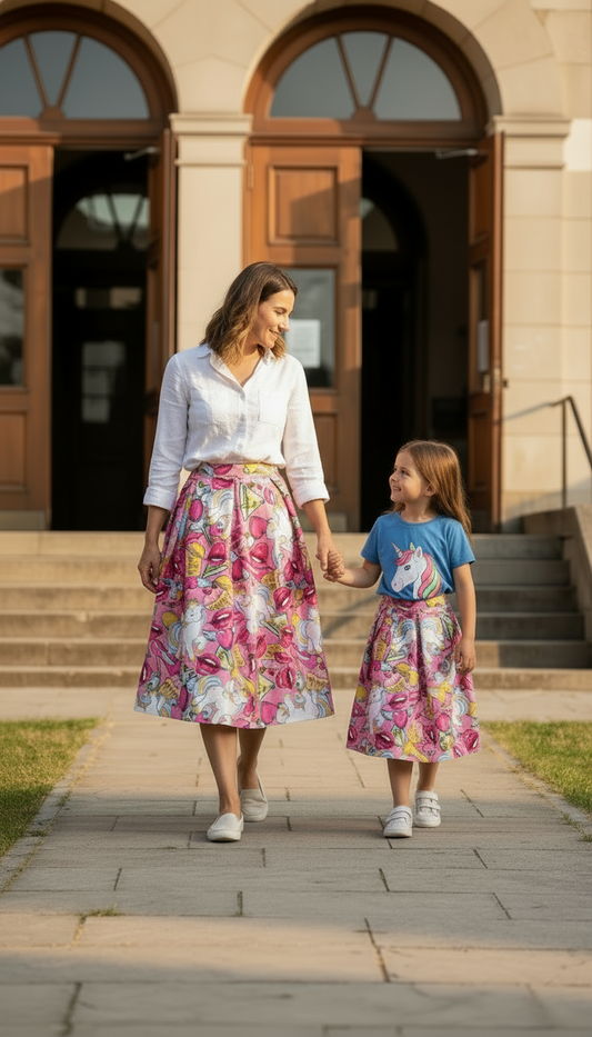 Gonna Mini Me Stampa Unicorno – Bambina e Adulti Made in Italy