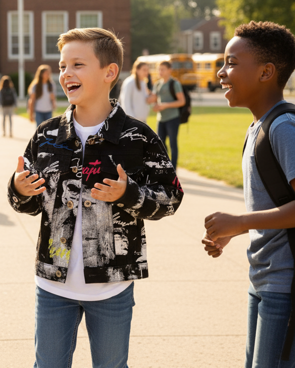 Giacca Jeans Nero Disegnato Bambino Made in Italy – Originale