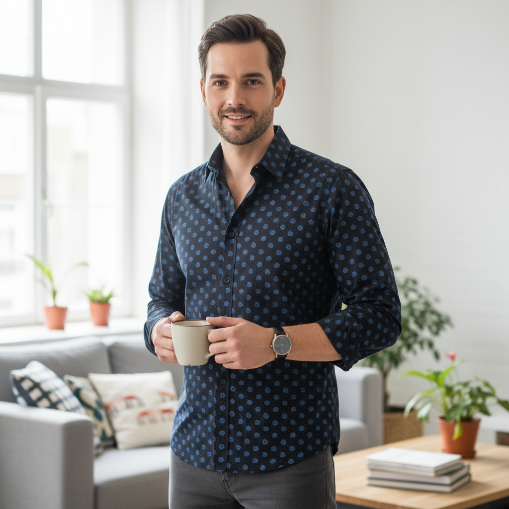 Camicia Uomo Victor Cool Nera – Micro Fantasia Elegante