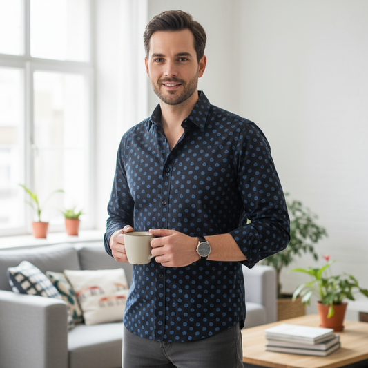 Camicia Uomo Victor Cool Nera – Micro Fantasia Elegante