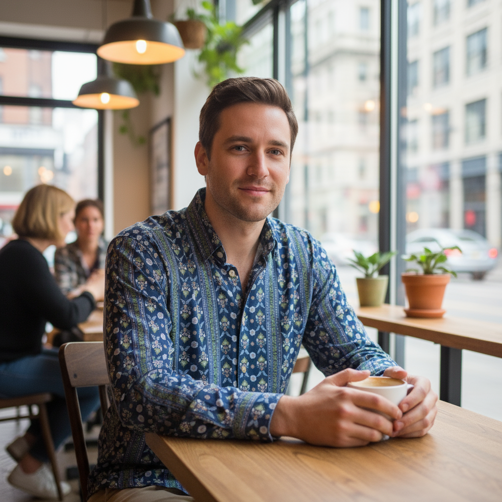 Camicia Uomo Blu con Fantasia – Viscosa Elegante