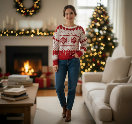 Maglione Donna Bianco e Rosso – Morbido Caldo Invernale Bicolore