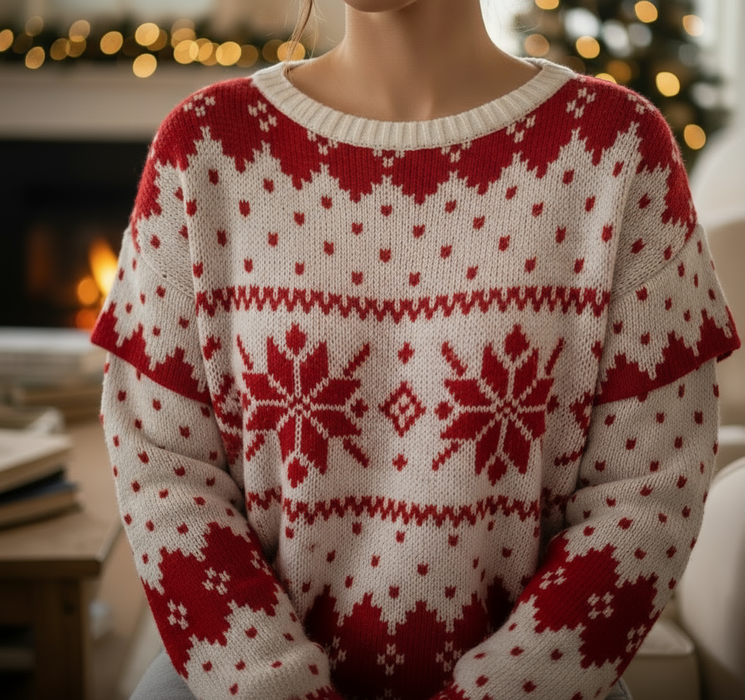 Maglione Donna Bianco e Rosso – Morbido Caldo Invernale Bicolore