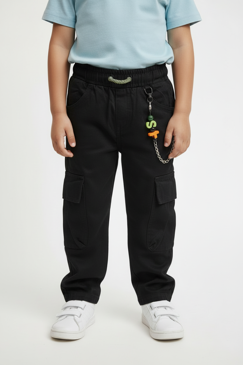 Jeans Cargo Bambino Beige Nero Tasche Funzionali 4-14 Anni