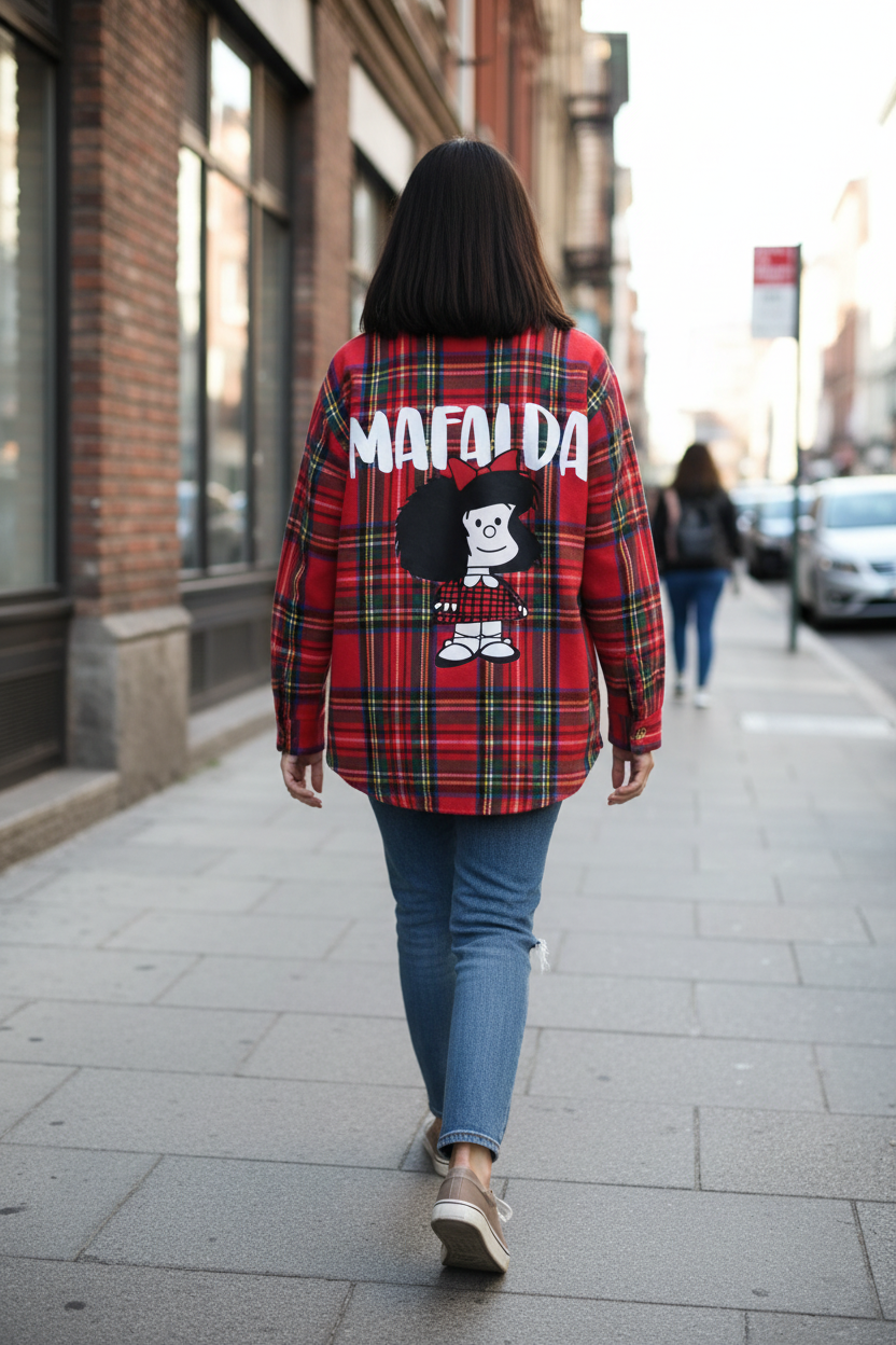 Camicia donna in flanella con stampa – fantasia esclusiva cartoon & casual-chic