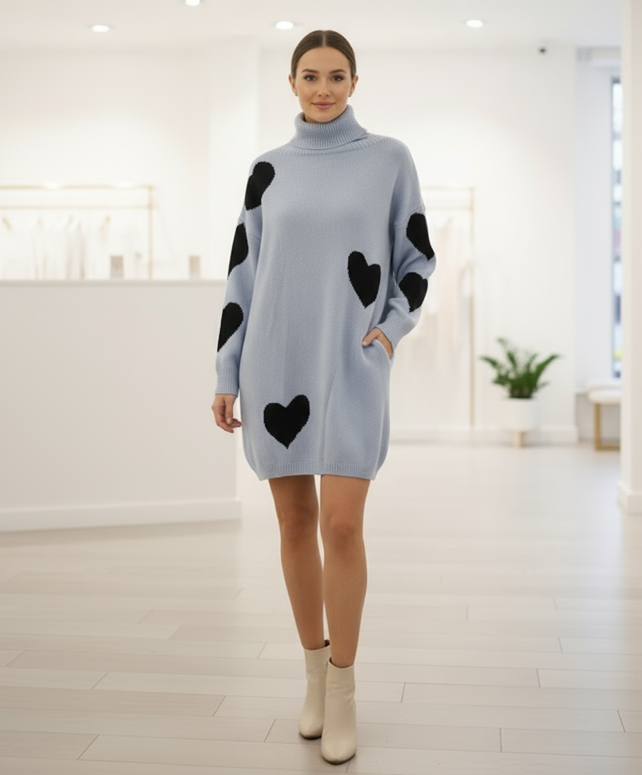 Dolcevita Over Donna con Cuori – Maglione Lungo Made in Italy Romantico