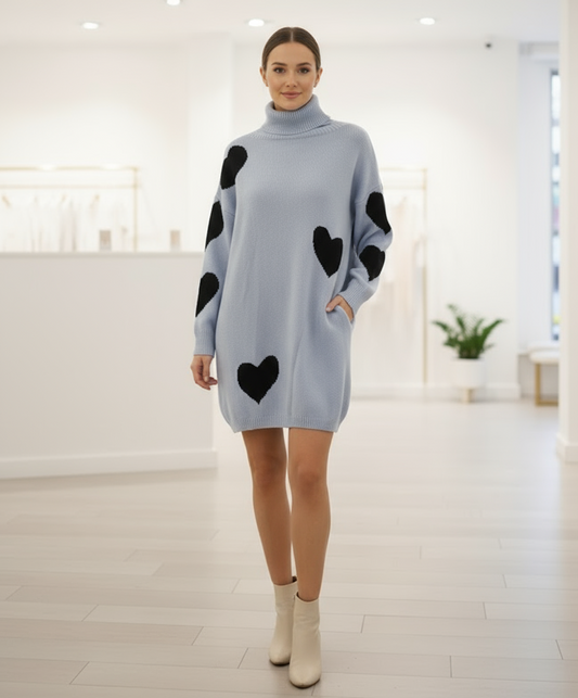 Dolcevita Over Donna con Cuori – Maglione Lungo Made in Italy Romantico